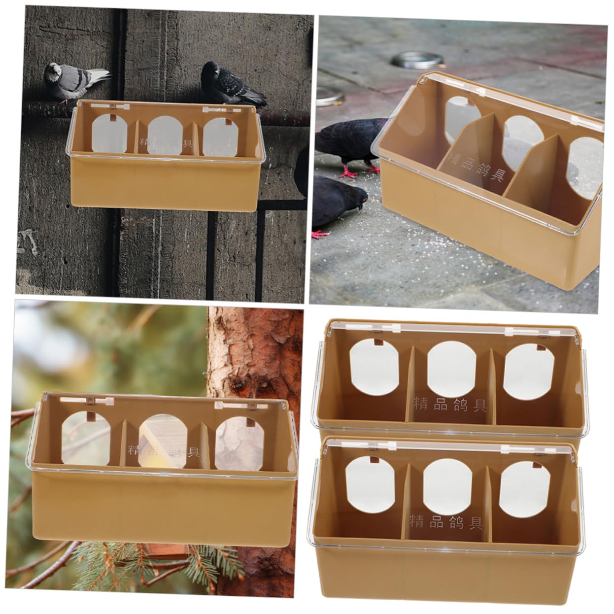 Comedero Colgante para Palomas y Codornices Multifuncional Tapa, Plástico Resistente, Color Café, 2 Piezas, para Jaulas de Aves Domésticas y Suministros de Alimentación