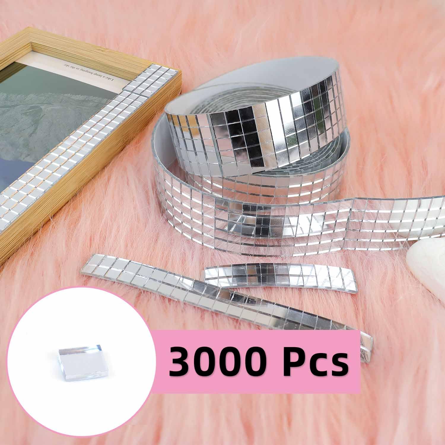 3000 Pieces Disco Ball Tiles Disco Mirror Tiles 5 mm X 5 mm Mosaic Square Glass Sticker for DIY Craft Decoration Self-Adhesive Mirror Mosaic Tiles Self Adhesive Disco Ball Mirrors Pieces (Silver)