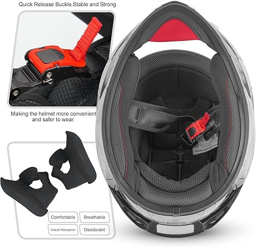 Miniatura 8 de Spark Casco de Motocicleta de Cara Completa para Adultos para Motocicleta de Calle - Cascos de Motocicleta Certificados DOT con Ventilación Avanzada
