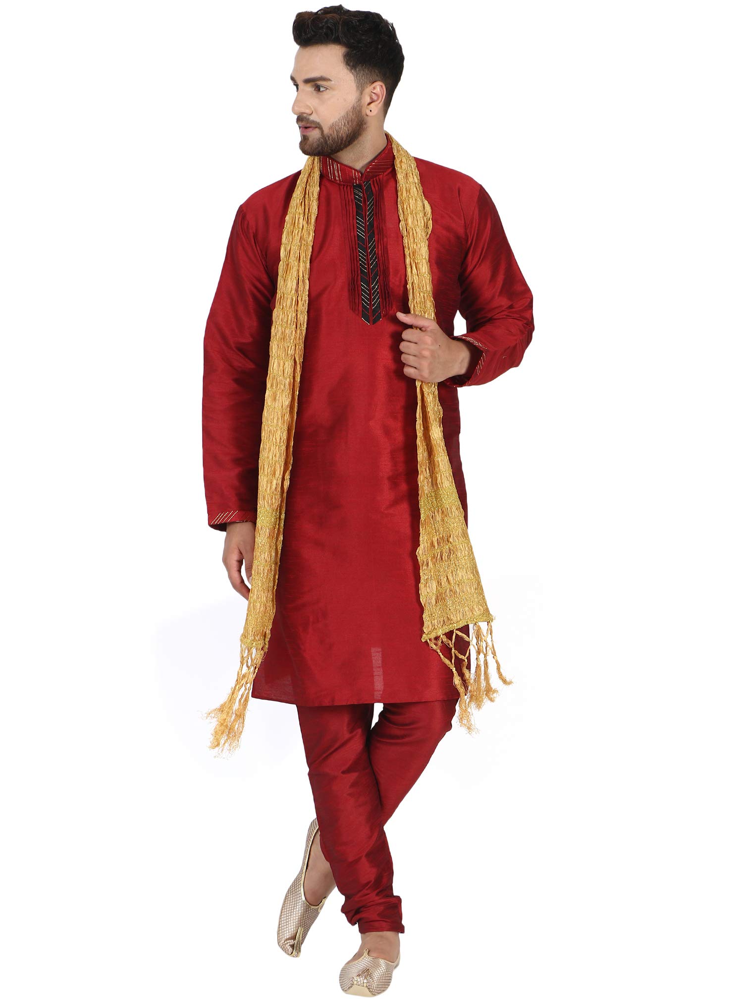 Sponsored Ad – Men's Art Silk Regular Kurta Pajama and Scarf Set 3 Piece Wedding Dress Set Sherwani