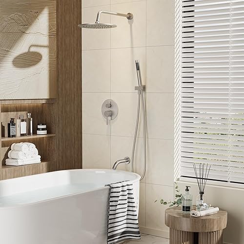 Miniatura 2 de Gabrylly Juego de grifo de ducha para bañera, sistema de ducha de bañera con válvula de ducha de 3 vías, cabezal de ducha de lluvia de alta presión
