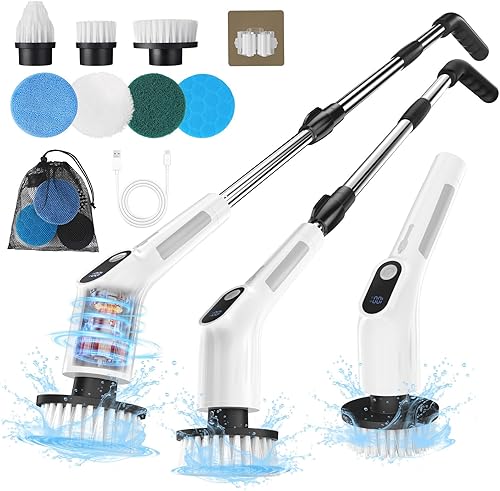 Limpiador eléctrico giratorio para limpieza, limpiador de cepillo de limpieza inalámbrico mejorado, limpiador eléctrico IPX7 impermeable con 7