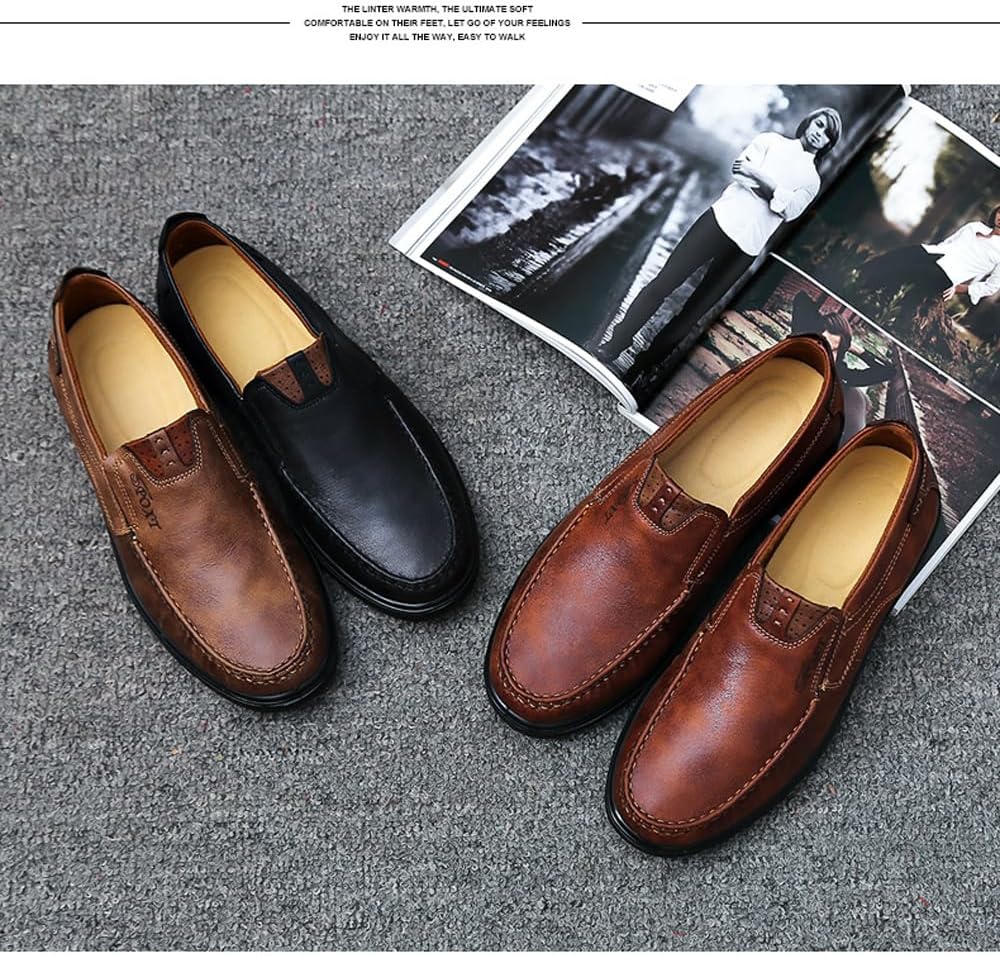 Mens Casual Driving Shoes Leather Loafers Slip Ons Outdoor Dress Boat Walking Comfortable Walking Shoes Flats 7 712MpNFB4EL. AC SL1000