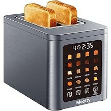 Mecity 2 Slice Smart Touchscreen Toaster, Stainless Steel Wide Slot Toasters with Auto Lift &amp; 30-Minute Warm, Memory Function, Defrost &amp; Auto Shutoff, Digital Electric Bread Toaster for Bagels