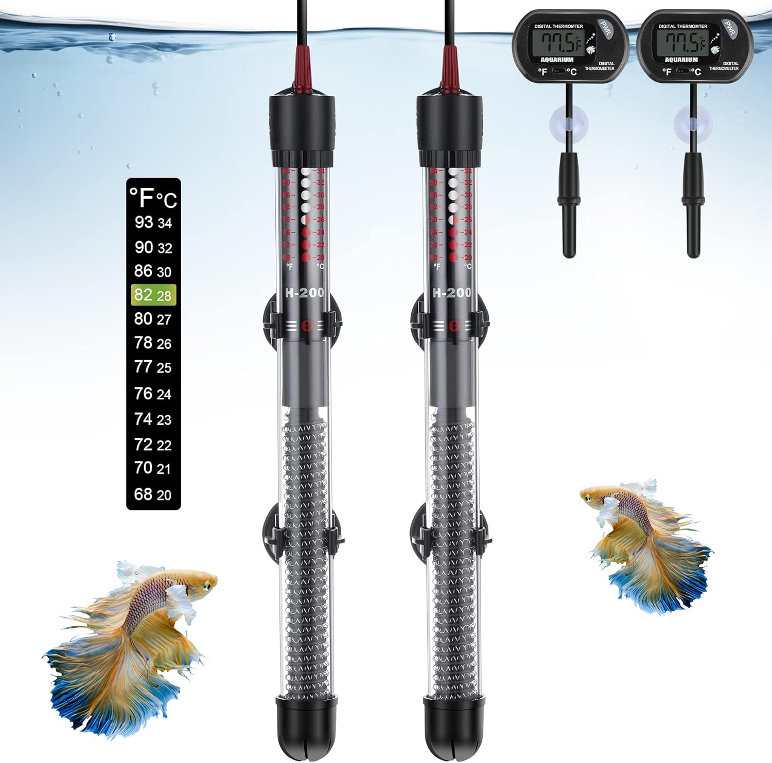 Dreyoo 2 Set Aquarium Fish Tank Heater, 300W Submersible Aquarium Heater with