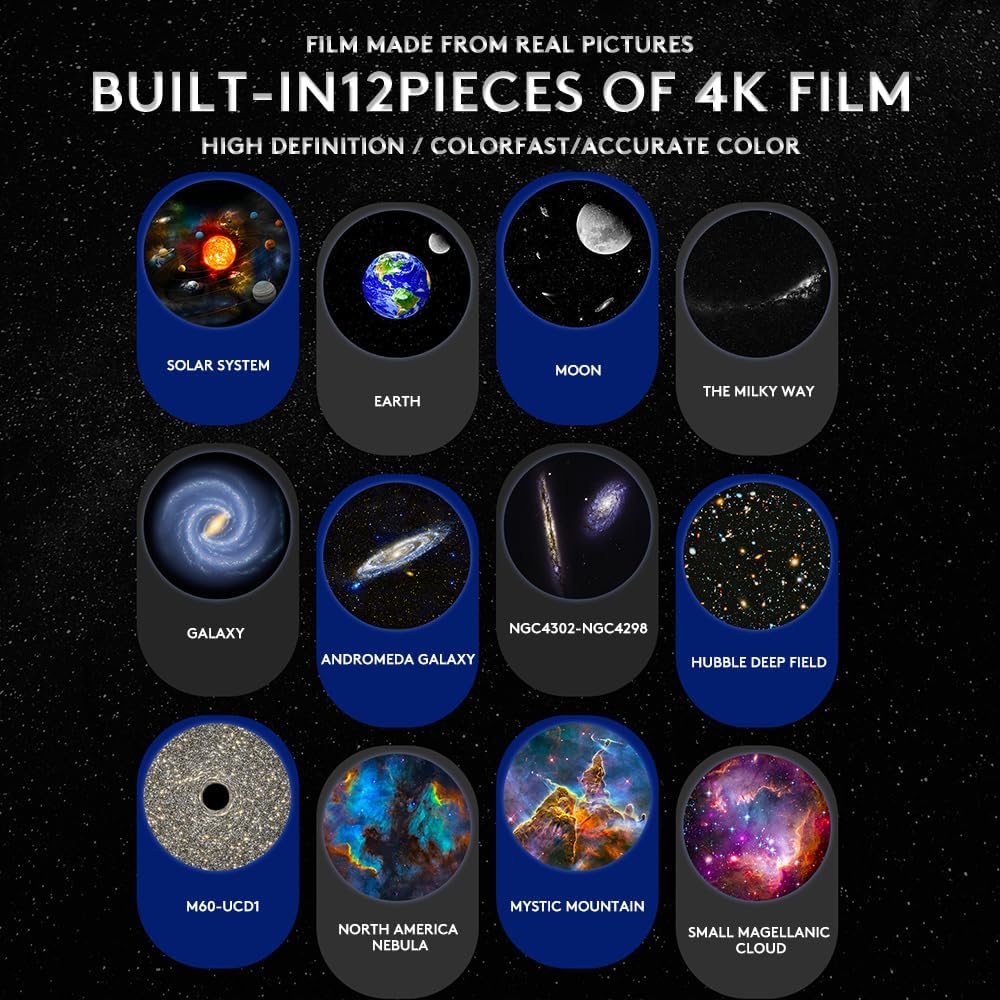 Dongni Galaxy Projector, 13 in 1 Planetarium Star Projector Realistic Starry Sky LED Night Light with Solar System Nebula Moon for Kids Adults Bedroom Ceiling Home Theater Living Room Decor