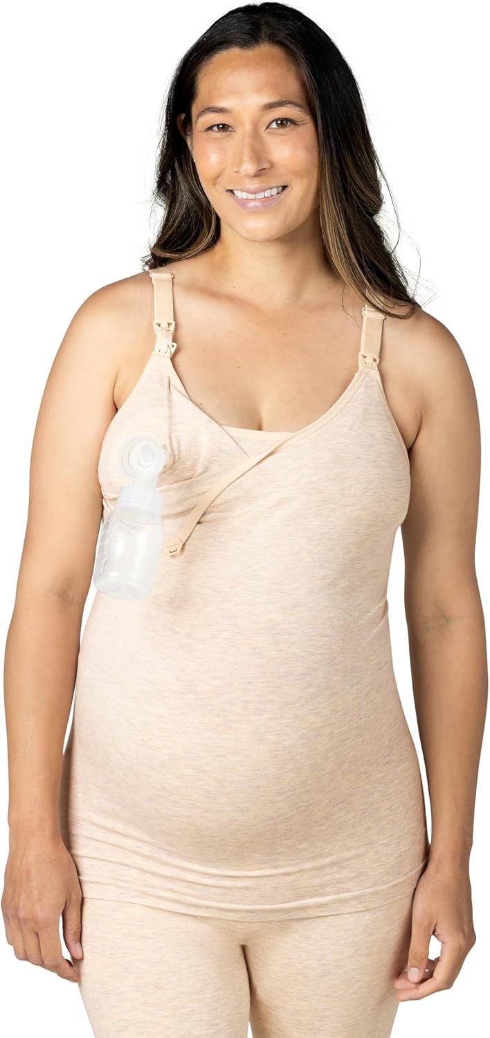 Kindred Bravely Sublime Pumping & Nursing Cami, Hands Free, Nursing Tank Tops Adjustable Pumping Bra with Easy Clip (Oatmeal Heather, Small-Busty)