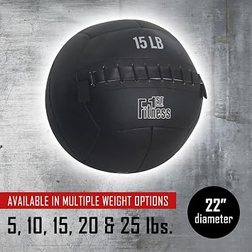 Fitness First Soft Wall Ball, 5-25 LBS, Durable Reinforced for Core Strength Building, Cardio