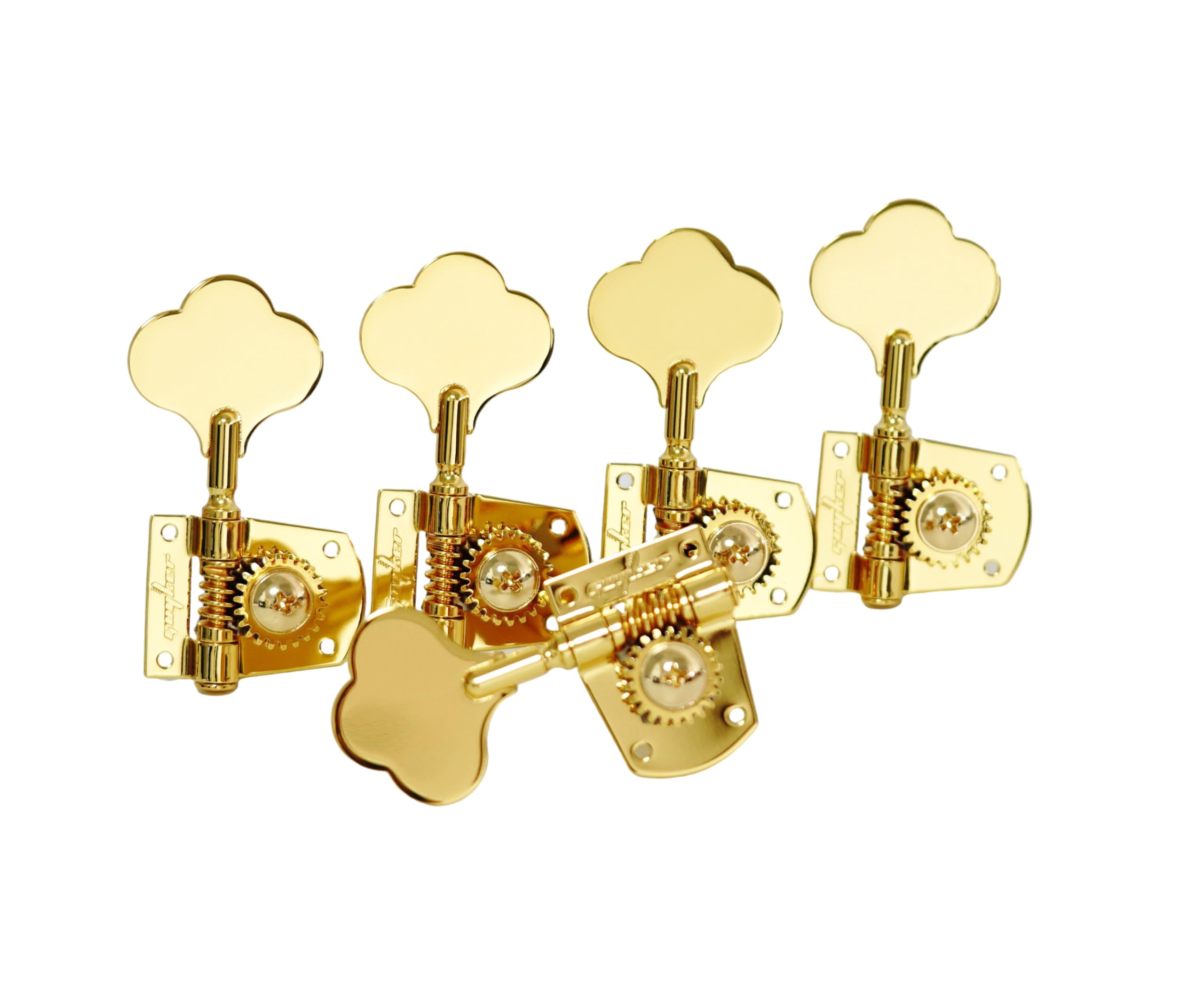 Guyker Bass Machine Head (4R + 1L) - 1:21 Ratio Gear Open Frame Tuners Tuning Key Pegs Replacement for Electric Jazz Guitar Bass or Precision Instruments, Gold