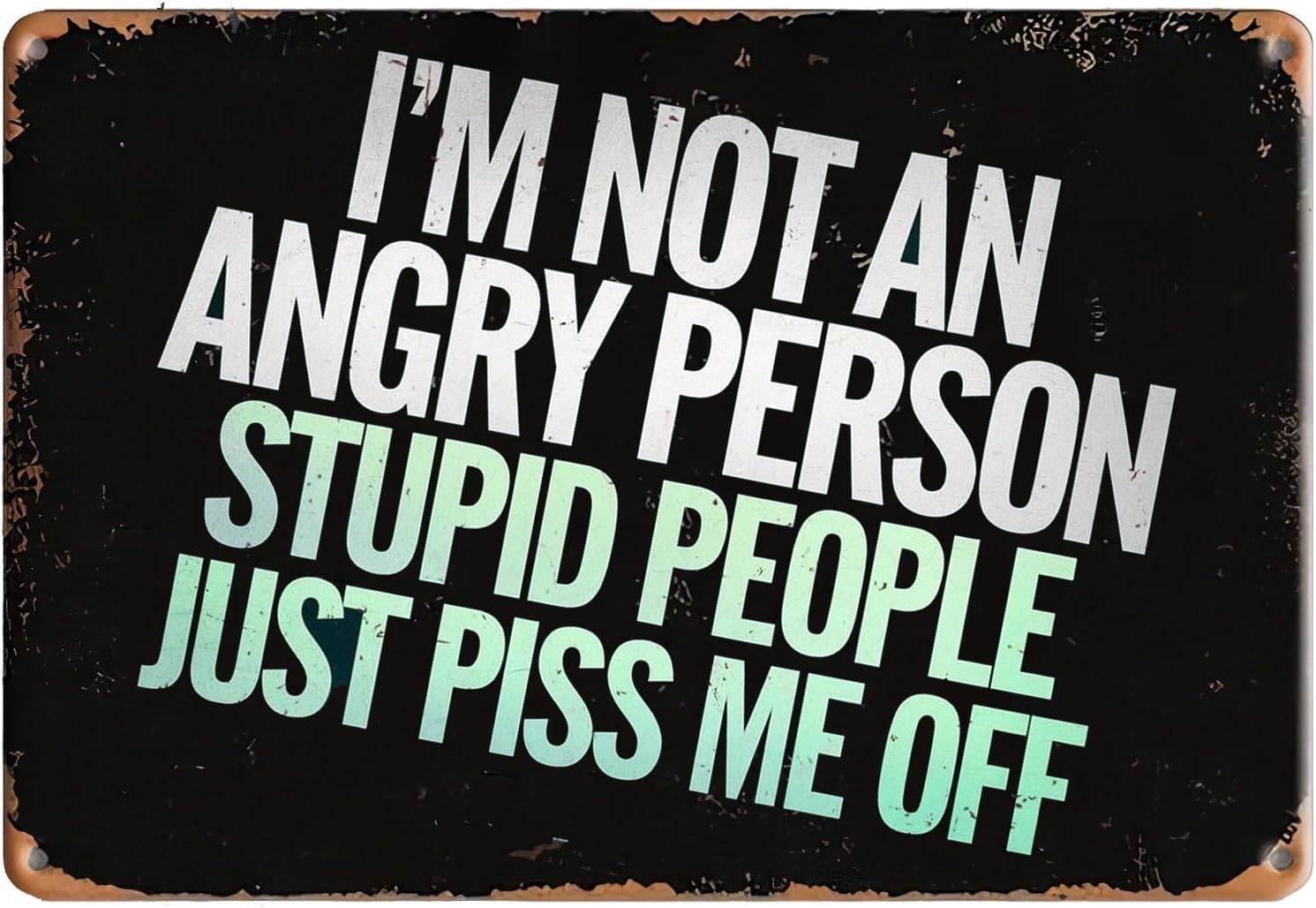 SMAZDFXX Vintage Metal Sign I'mAn Angry Person Stupid People Just Piss Me Off Motivational Poster Tin Signs for Home Garden Yard Bar Pub Outdoor Man Cave Decor 8"x12"
