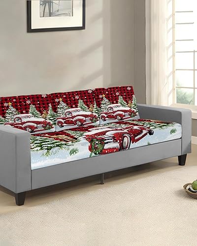 Miniatura 2 de Snowy Red Truck - Fundas de cojín elásticas para sofá, seccionalindividualLT, funda para sofá con parte inferior elástica, diseño de árbol de