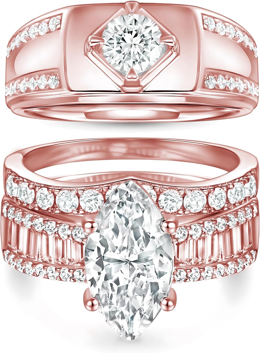 3Pcs Moissanite Couples Wedding Rings Sets, s925 10K 14K 18K Gold Engagement Rings Sets for Him and Her, Customized Matching Wedding Bands Set for Men and Women Free Engraving