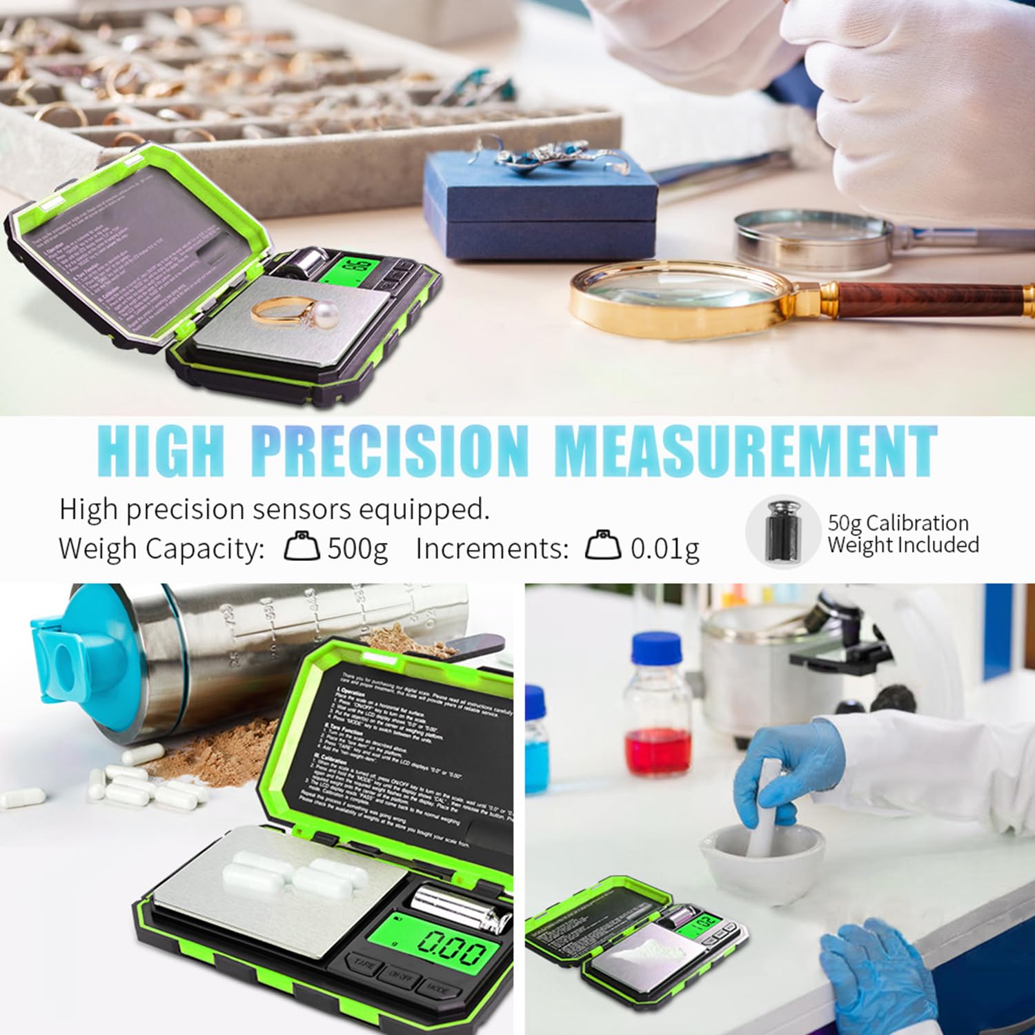 Fuzion Balance numérique de poche, 500 g x 0,01 g, 6 modes de conversion avec écran LCD, tare pour herbes, aliments, bijoux, médicaments (pile incluse)