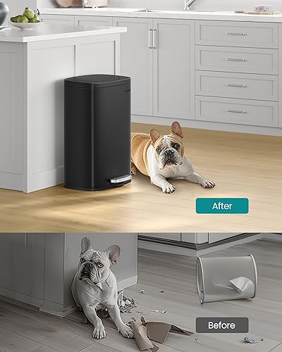 Miniatura 8 de SONGMICS Bote de basura de 13 galones (50 L), cubo de basura de cocina de acero inoxidable, cubo de reciclaje o basura, cierre suave, pedal