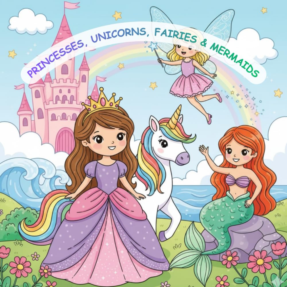 Princesses, Unicorns, Fairies & Mermaids: Magical Story Coloring Book for Kids Ages 4–8