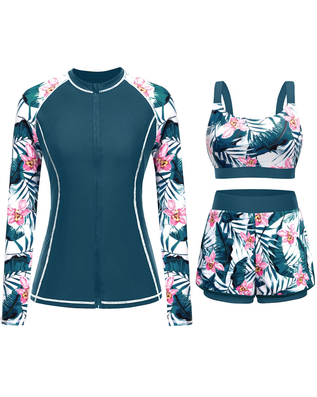 Daci 3 Piece Rash Guard Set with 3'' Shorts