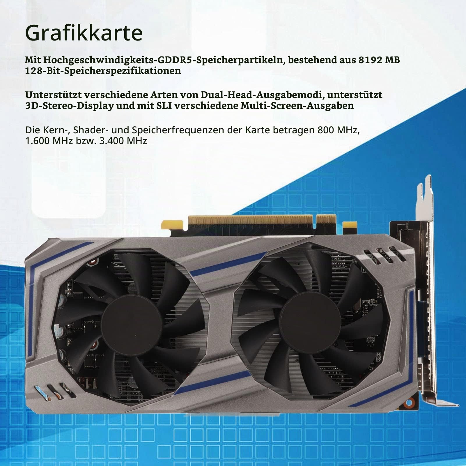 VBESTLIFE GTX550Ti Grafikkarte, 8GB 128BIT GDDR5 Desktop PC Computer Diskrete Gaming Grafikkarte, PCI Express2.0, Dual Cooling Fan
