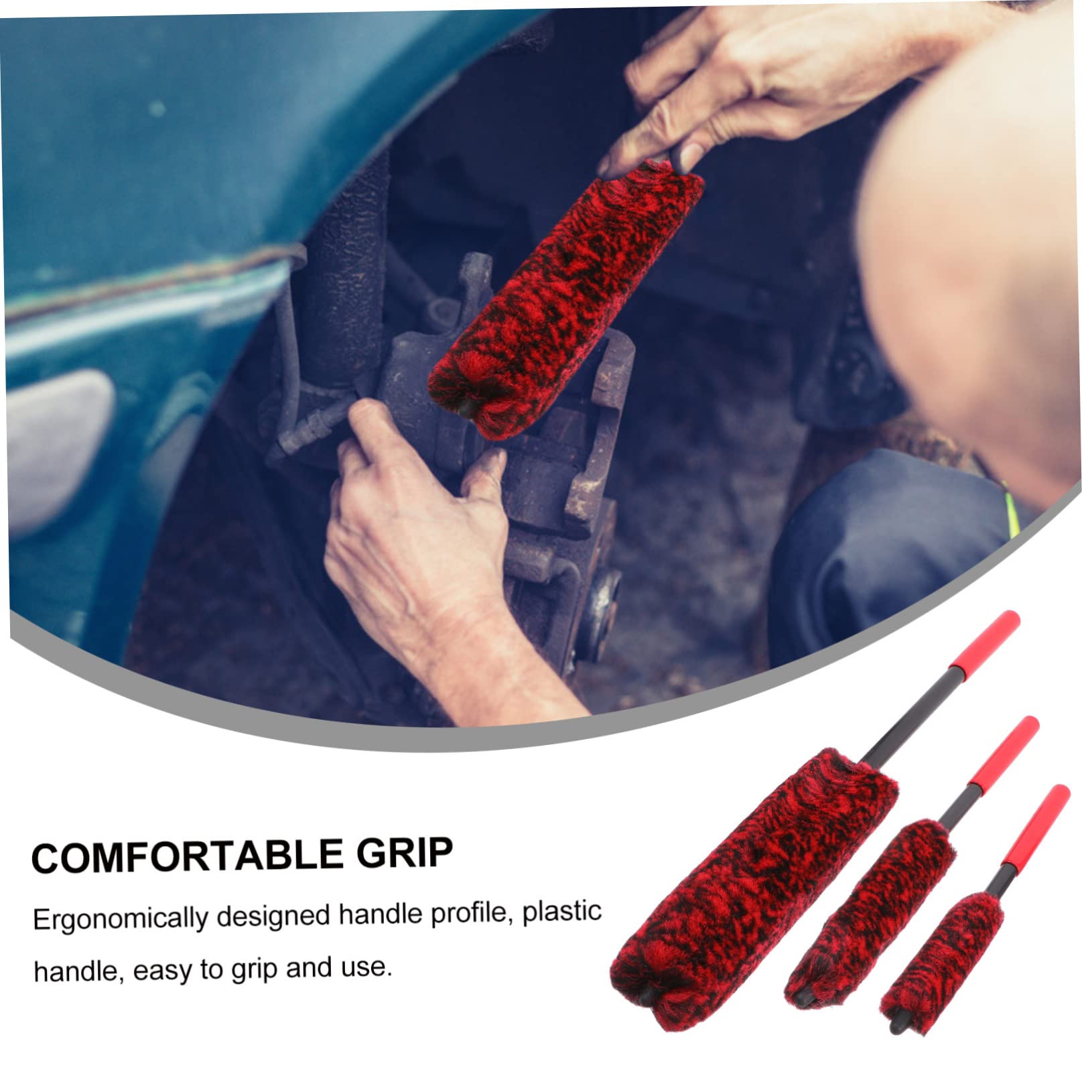 SOLUSTRE Spazzola per Pulizia delle Ruote 3 Pezzi Microfilamento | Manico in Plastica, Set Grande Medio Piccolo, Pulizia e Sicura per Cerchi e Fessure Colore Casuale