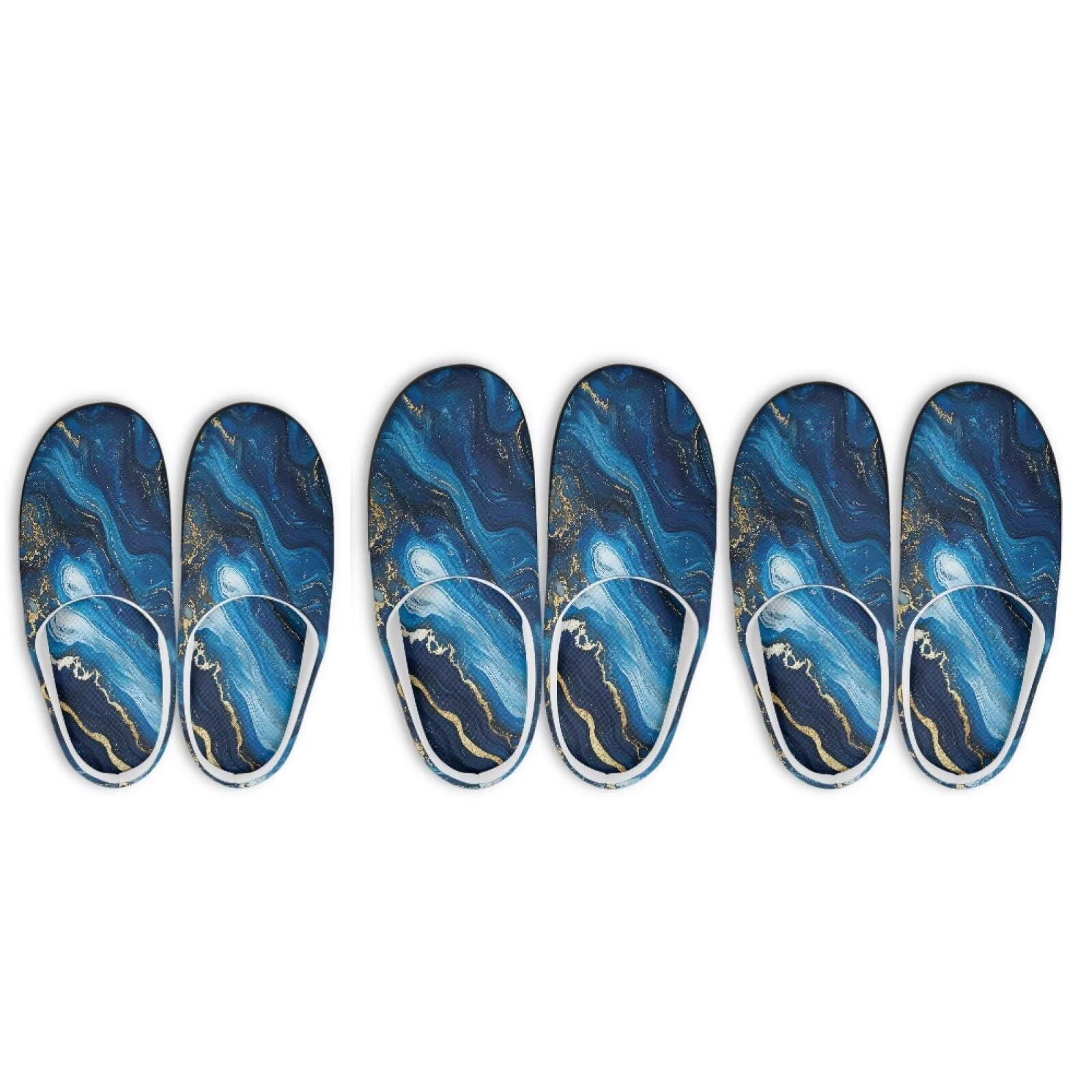 Twousenru Blue Quicksand Marble 3 Pairs House Slippers Home Guest Slippers Set with Anti-Skid Sole Fuzzy Slipper Soft Casual Plush Bedroom Shoes with Storage Case