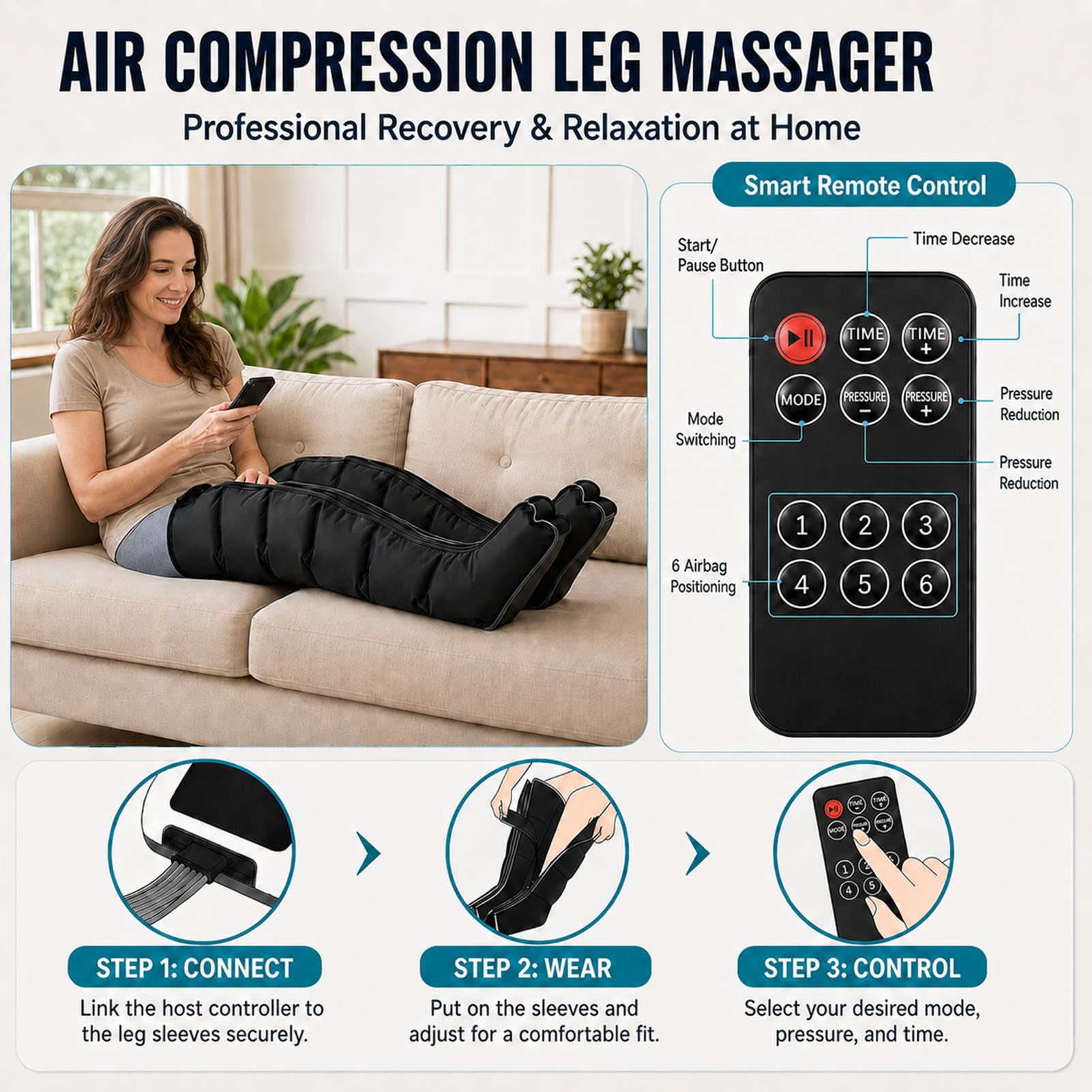 Lymphdrainage Massagegerät, Beinmassagegerät mit Fernbedienung