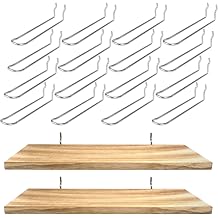 18 Pack Peg Board Accessories Kit, 2PC Wood Pegboard Shelves and 16pcs 8" Silver Pegboard Dual-arm Hooks for 1/4-inch Pegboards, Peg Board Wall Organizers for Craft Garage Workbench Office