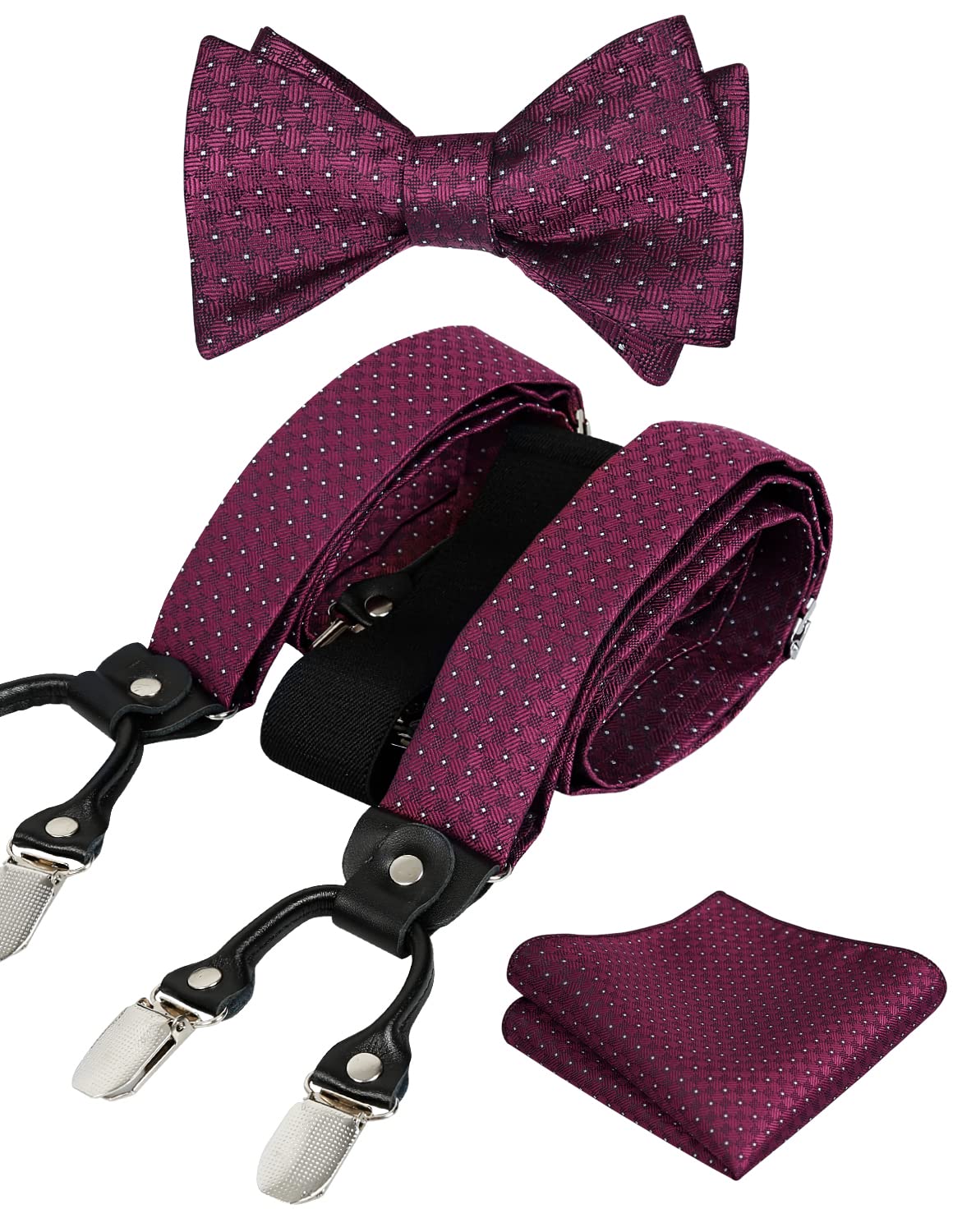 AlizealMens Suspender and Self Tied Bow Tie with Handkerchief