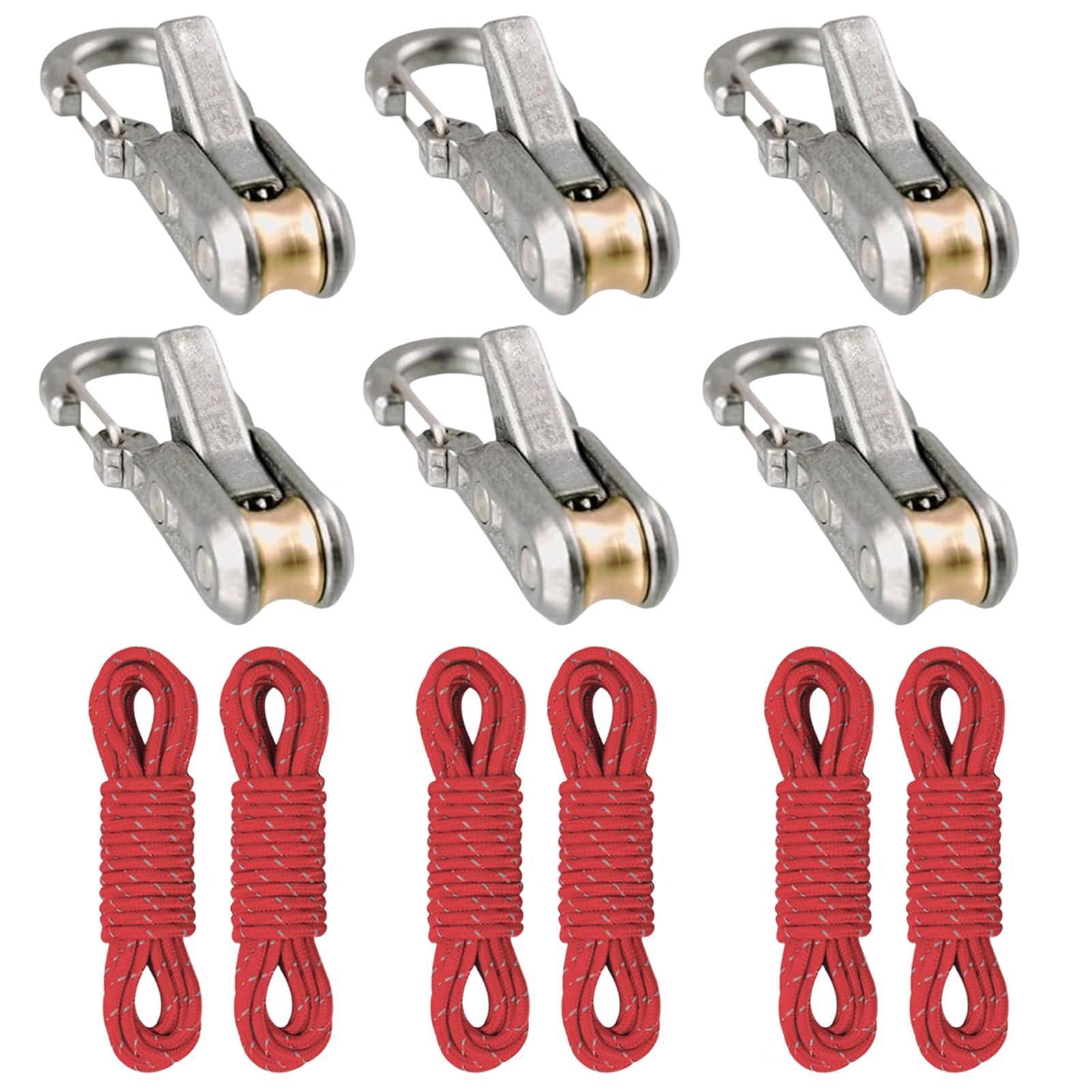 Avzyardy 6 Pack Red 2/4/6-Pack Rope Roller Cam Lock Tensioner, Cord And Rope Tightening Tool With Carabiner Clips, Fast Adjustable Ropes Tie-Down Kit For Camping Hiking Tarp Boat & Outdoor