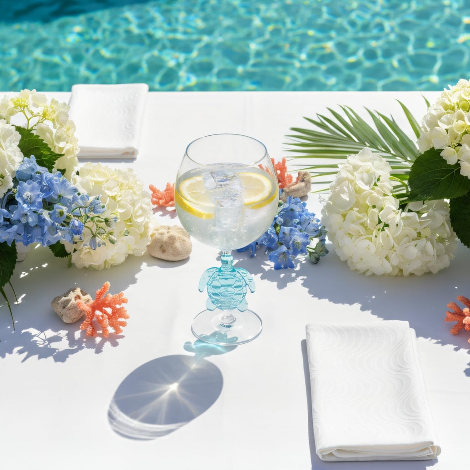 Supreme Housewares Sea Turtle Stem Wine Glasses, Blue Sea Turtle-Shaped Reusable Shatterproof Acrylic Glass for Red or White Wine, Poolside, Outdoors, Parties, 20 oz, Set of 2