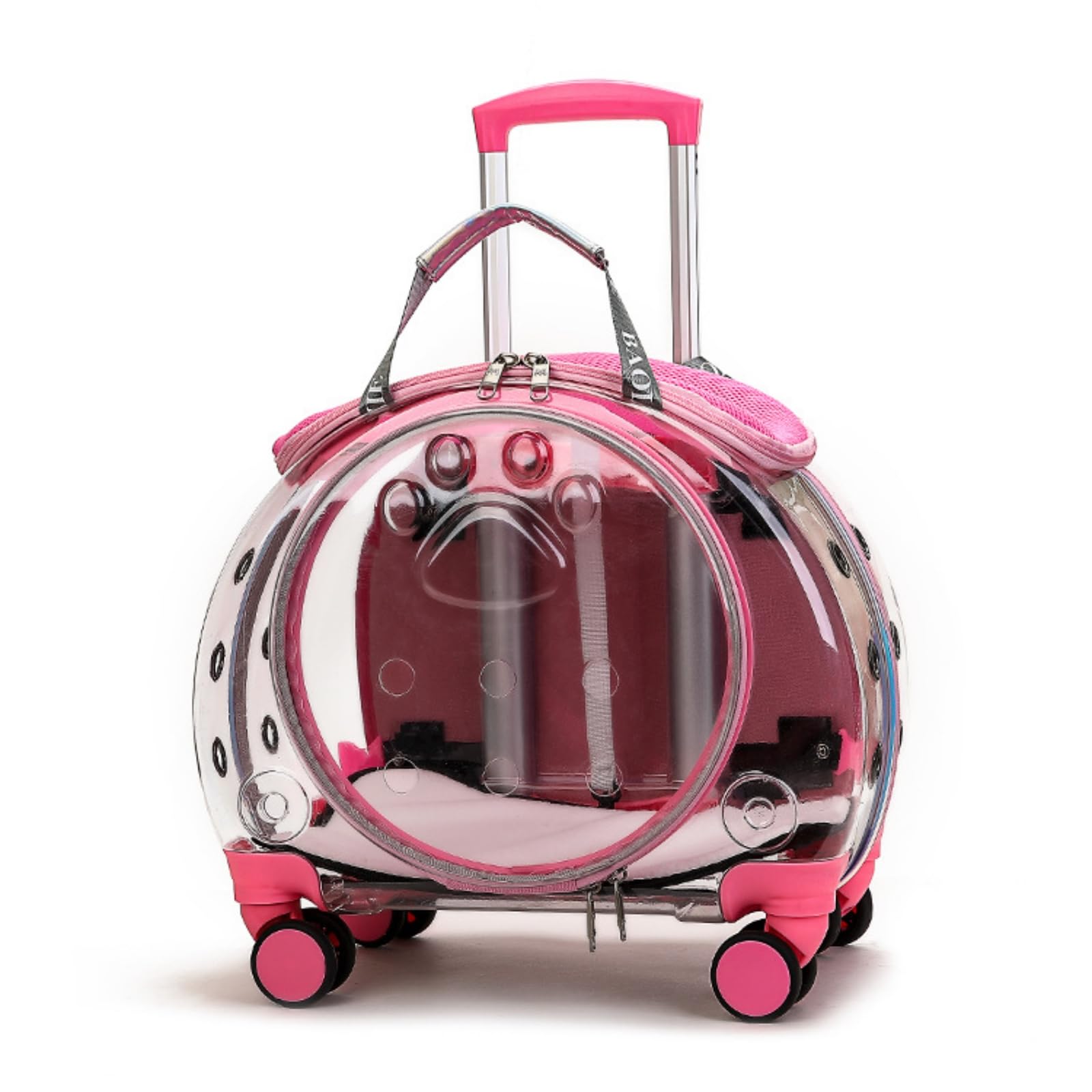 rockible Trasportino con Maniglia Telescopica Rigido Trasportino con Ruote Versatile Trolley Maniglia Telescopica per Gatti, Rosa
