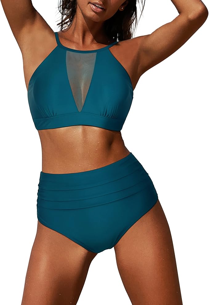 RXRXCOCO Womens Shirred Bandeau Bikini Cute Two Piece Swimsuit Off