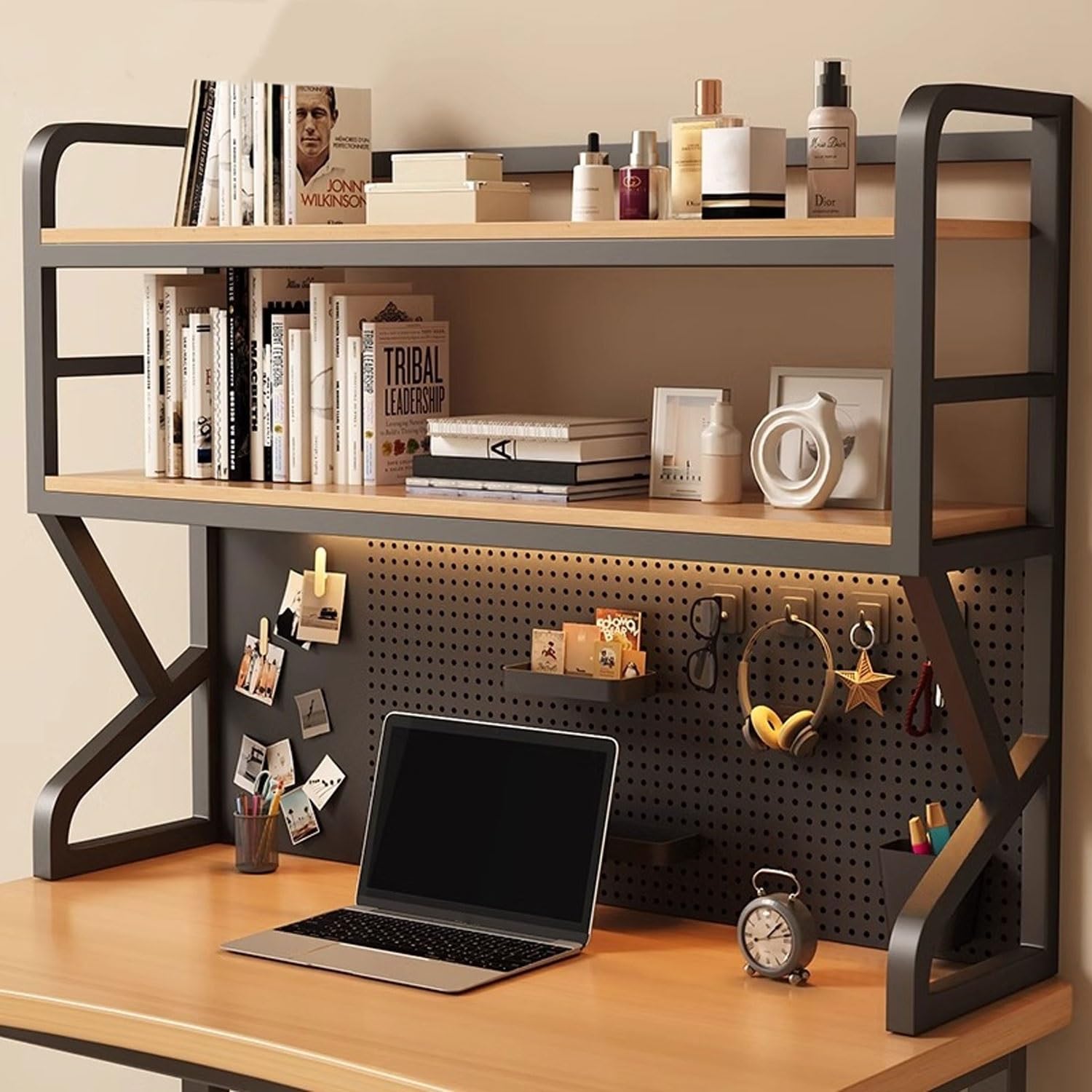 Étagère de rangement de bureau en métal noir 2 niveaux organiseur de comptoir