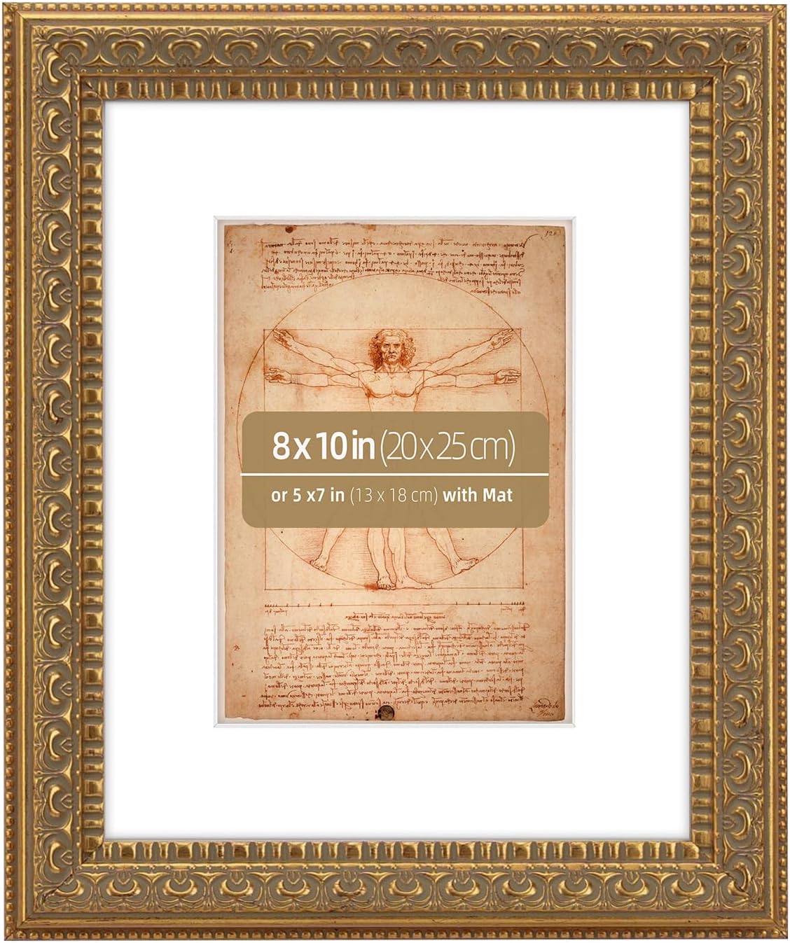 12x16 inches Antique Gold Ornate Picture Frame, With Mat for 9x12 inches photos, Plexi glass Protection, 2 Pack