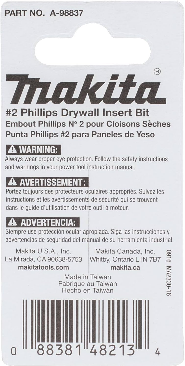 Makita A-98837 Impactx 2 Phillips Drywall 1″ Insert Bit, 2 Pack