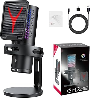 UPOINME Computer Microphone with Real Time Record Adjust Sound for Streaming Desktop Mic with Intelligent Lights Noise Reduce Studio Mic