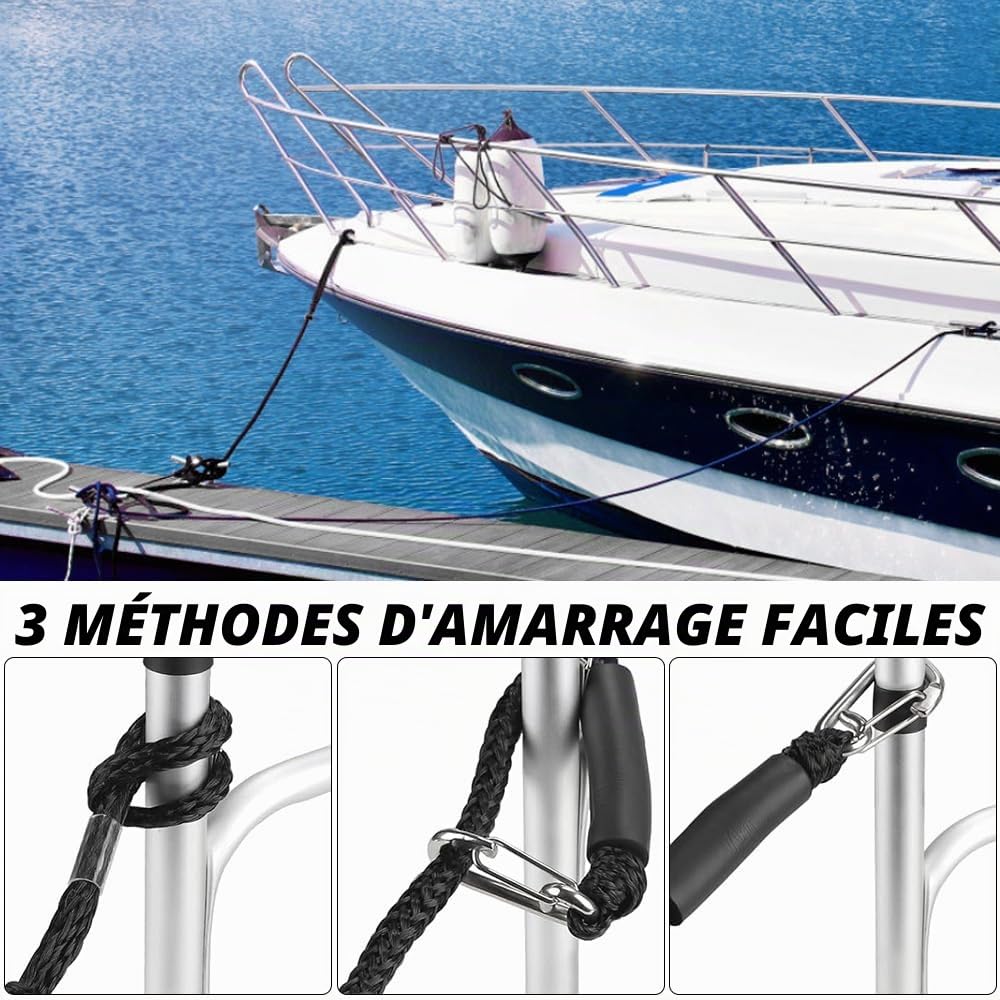 mizikuu 2 pièces Cordon Elastique Amarre, d’Amarrage Élastiques pour Bateau avec Crochet en Acier Inoxydable 4 ft Cordes de Bateau Balustrade de Corde de Quai pour Kayak, Bateau à Moteu, Canoë