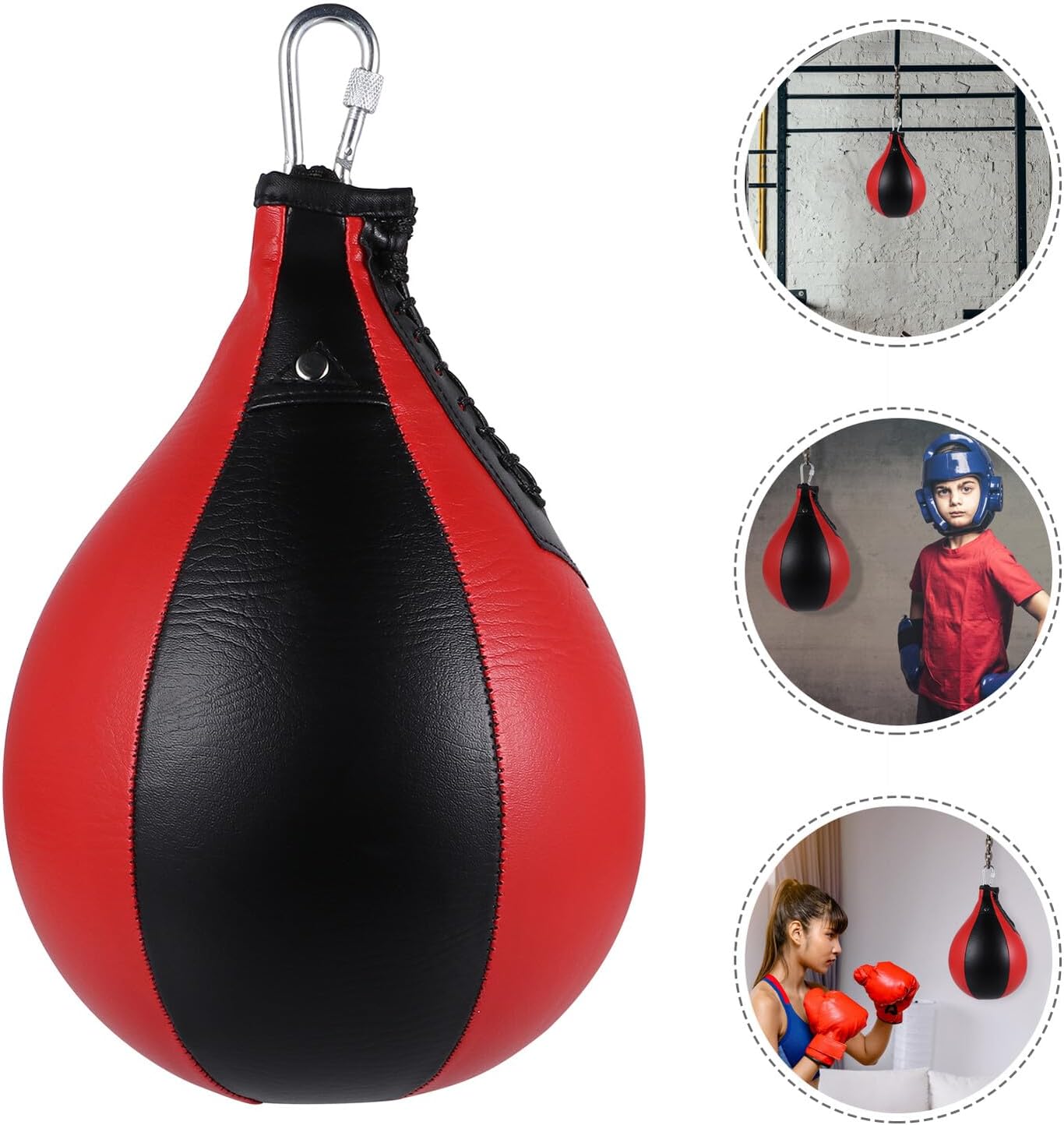 Zerodeko Professional Hanging Punching Ball Training Speed Bag for Boxing Stress Relief and Agility Improvement PU Material Pear-Shaped Black and Red Design for Home Workout