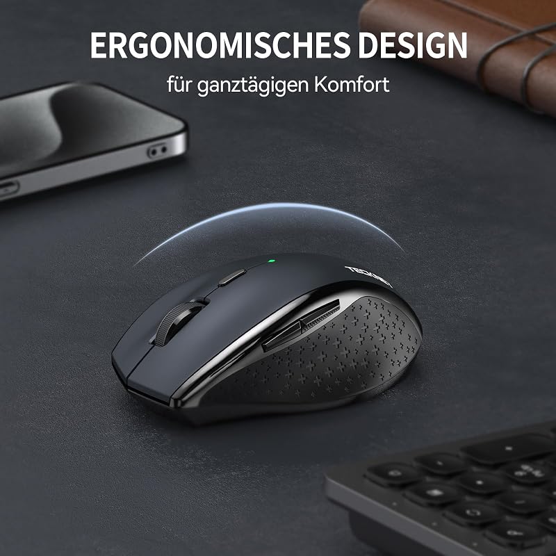 TECKNET Bluetooth Wireless Egér 4800 DPI, Tri-Mode (BT 5.0/3.0/2.4G), Csendes Számítógép Egér Laptophoz