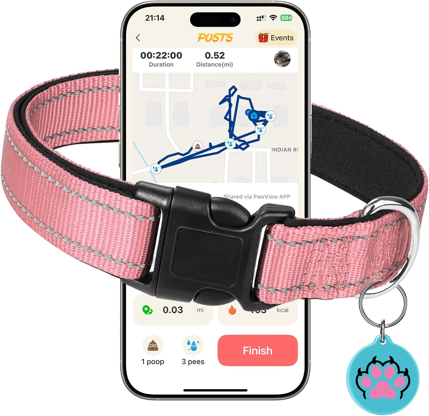 Reflective Dog Collar with Adjustable Buckle Safety Nylon for Dog, Pink S, with B96 Anti-Lost Smart Pet ID Tag