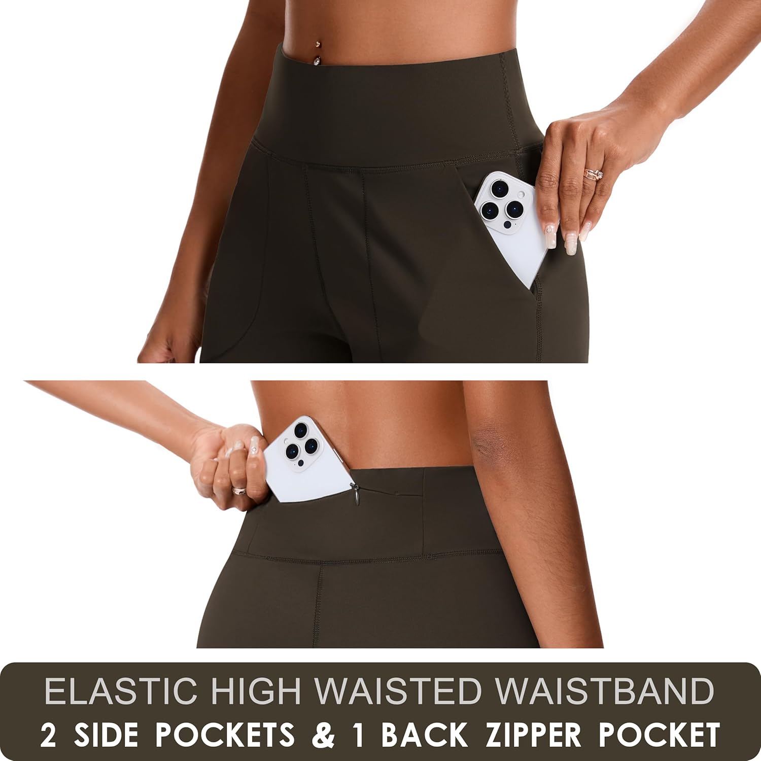 Bermuda Shorts for Women with Zipper Pocket Womens High Waisted Long Shorts for Running Workout Athletic - Image 3