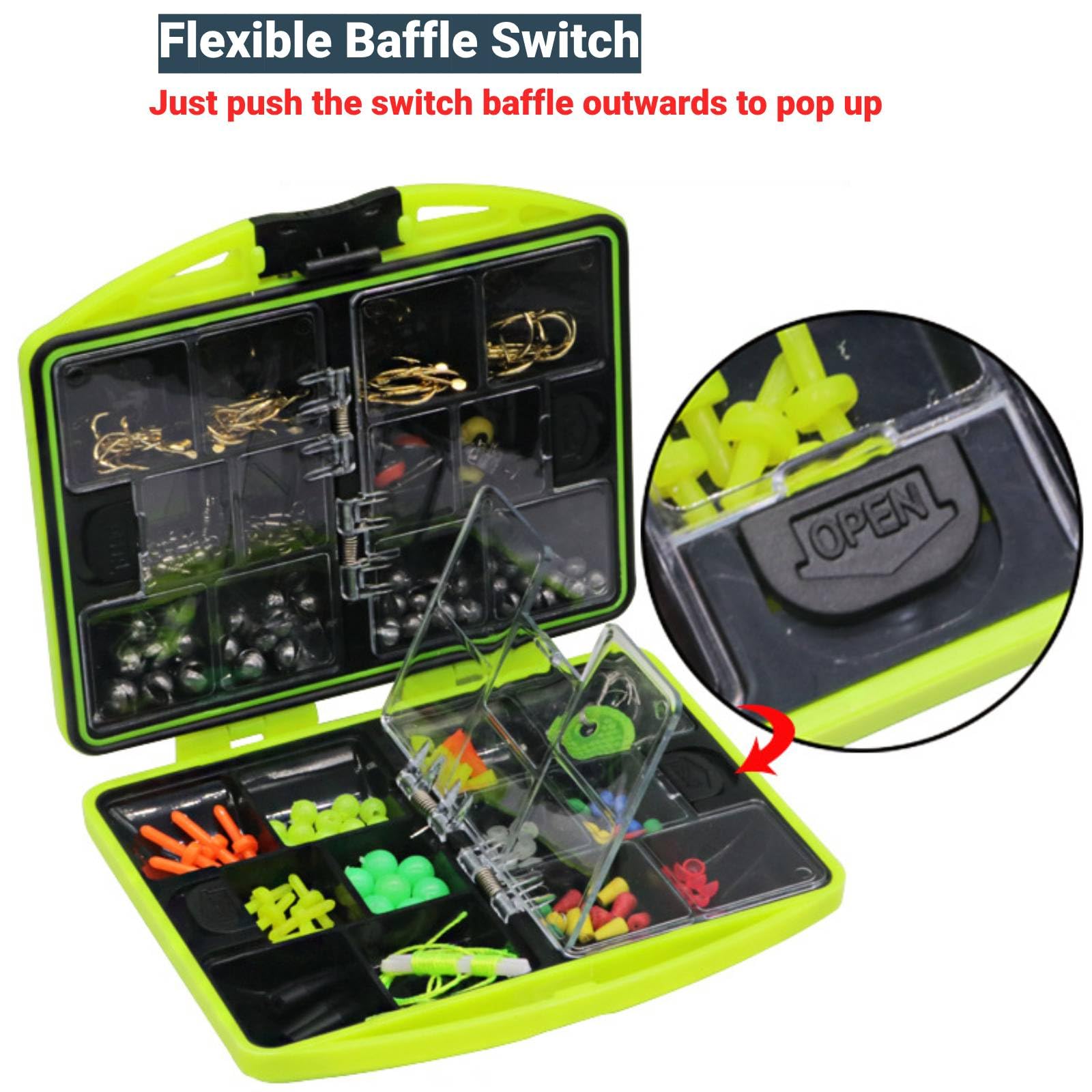 Boîte De Rangement Pêche 24 Compartiments – Kit Complet +100 Pièces, Vert, Pour Hameçons, Plombs, Émerillons