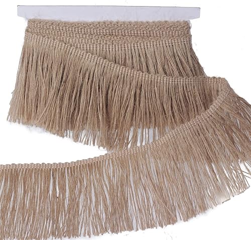 Borde de arpillera con flecos de yute y borlas, 4 pulgadas de ancho, 5 yardas de largo para accesorios de ropa, vestidos de novia latinos y