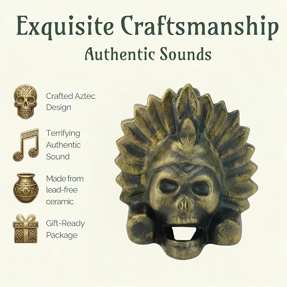 OW Aztec Death Whistle - Produces Loud Human-like Screams at high Decibels, 126+ Decibels Loud,Self Defense Whistle, Great Gift Idea (Balck Gold)
