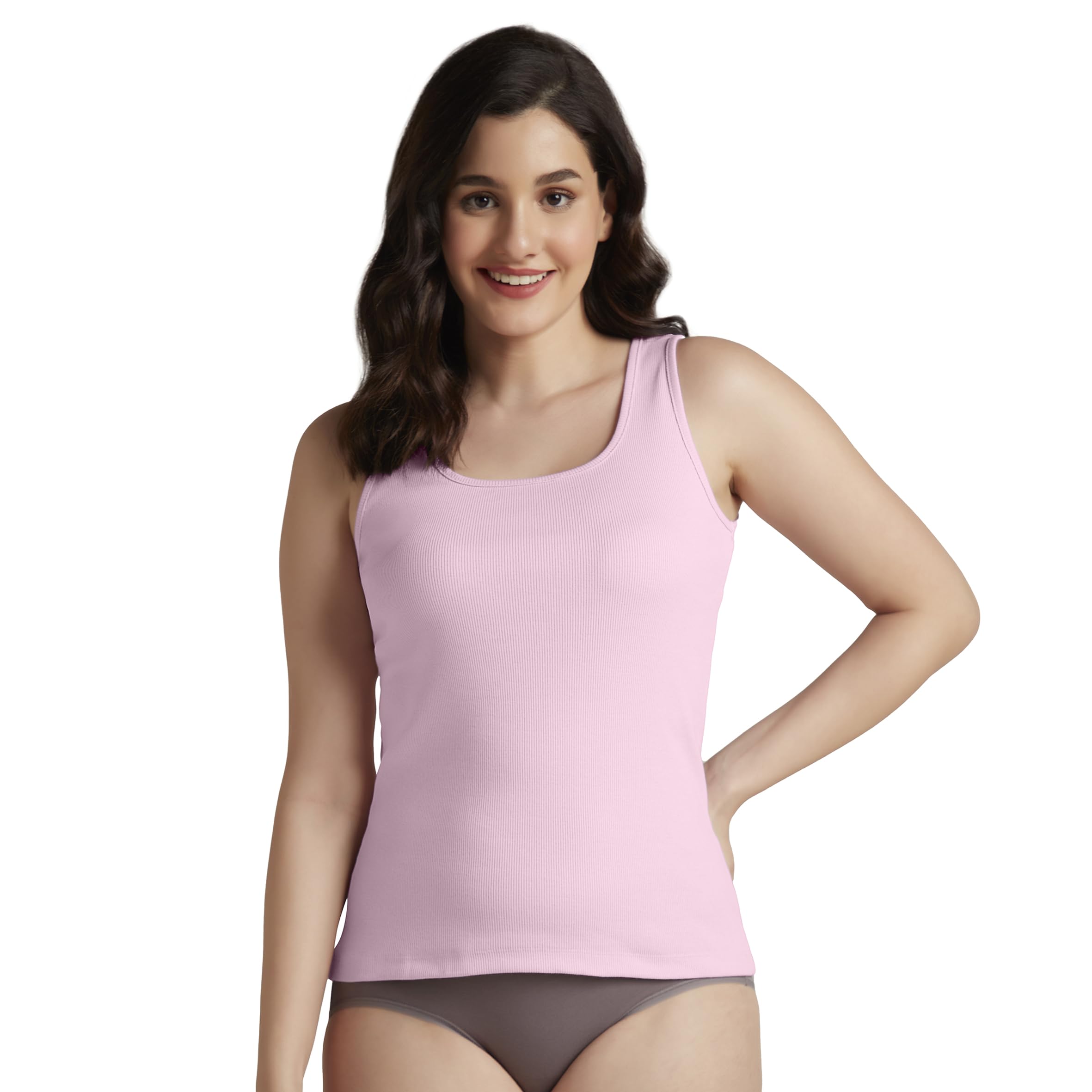 U-Neck Stretch Cotton Fabric, Broad Shoulder Straps Rib Tank top - LIN02501-image-27
