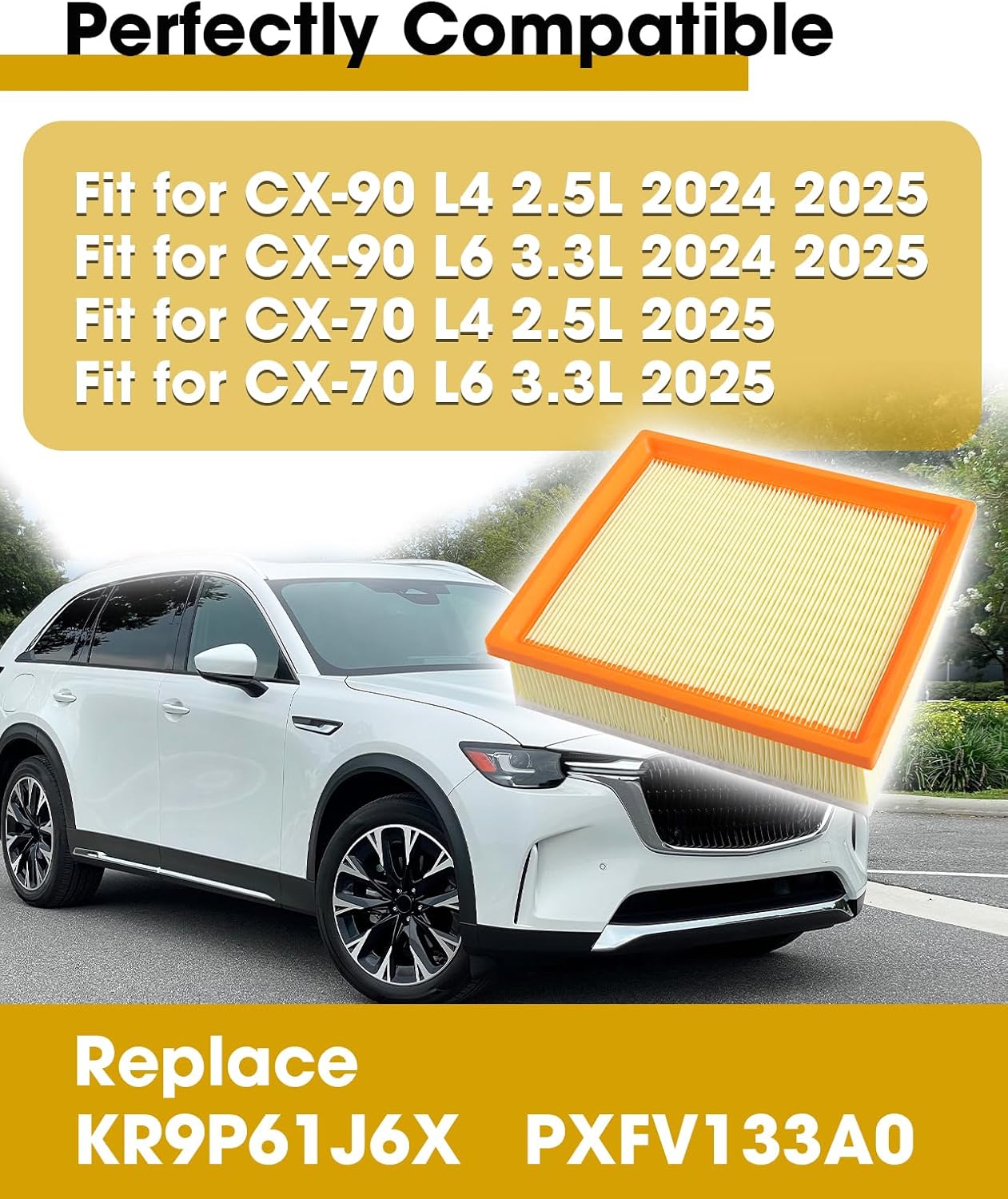 Engine And Cabin Air Filter Replace KR9P61J6X PXFV133A0 Fit for CX-90 L4-2.5L/L6-3.3L 2024 2025 CX-70 L4-2.5L/L6-3.3L 2025, With Activated Carbon