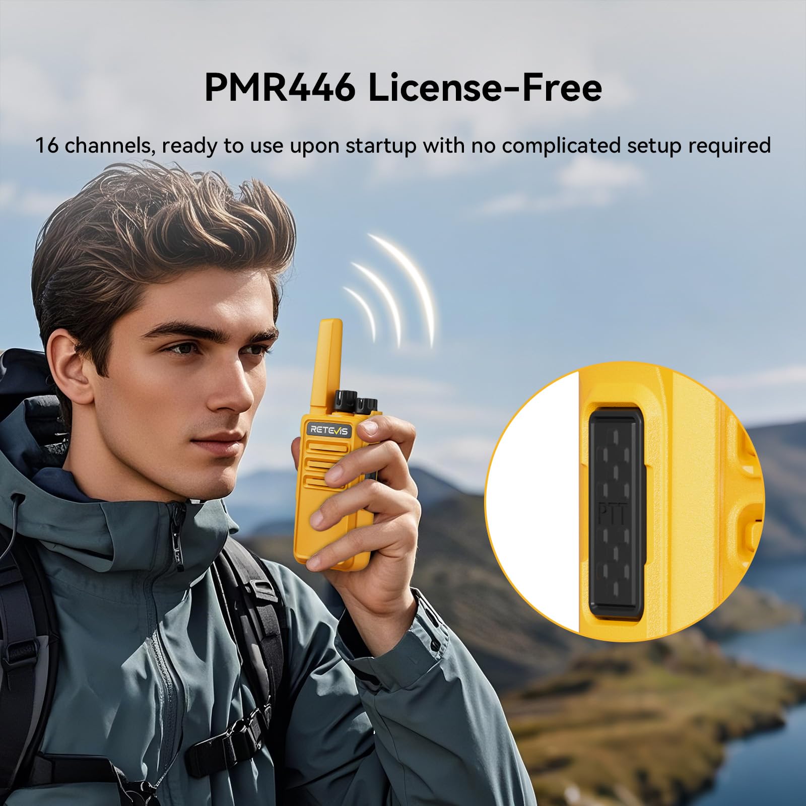 Retevis RT668 Walkie Talkie, PMR446 Walkie Talkie Profesional con Auriculares, Robusto, VOX, Cable USB C, Linterna LED, Radiocomunicación aal Adultos, Restaurante, Construcción, Industria(2 Par)