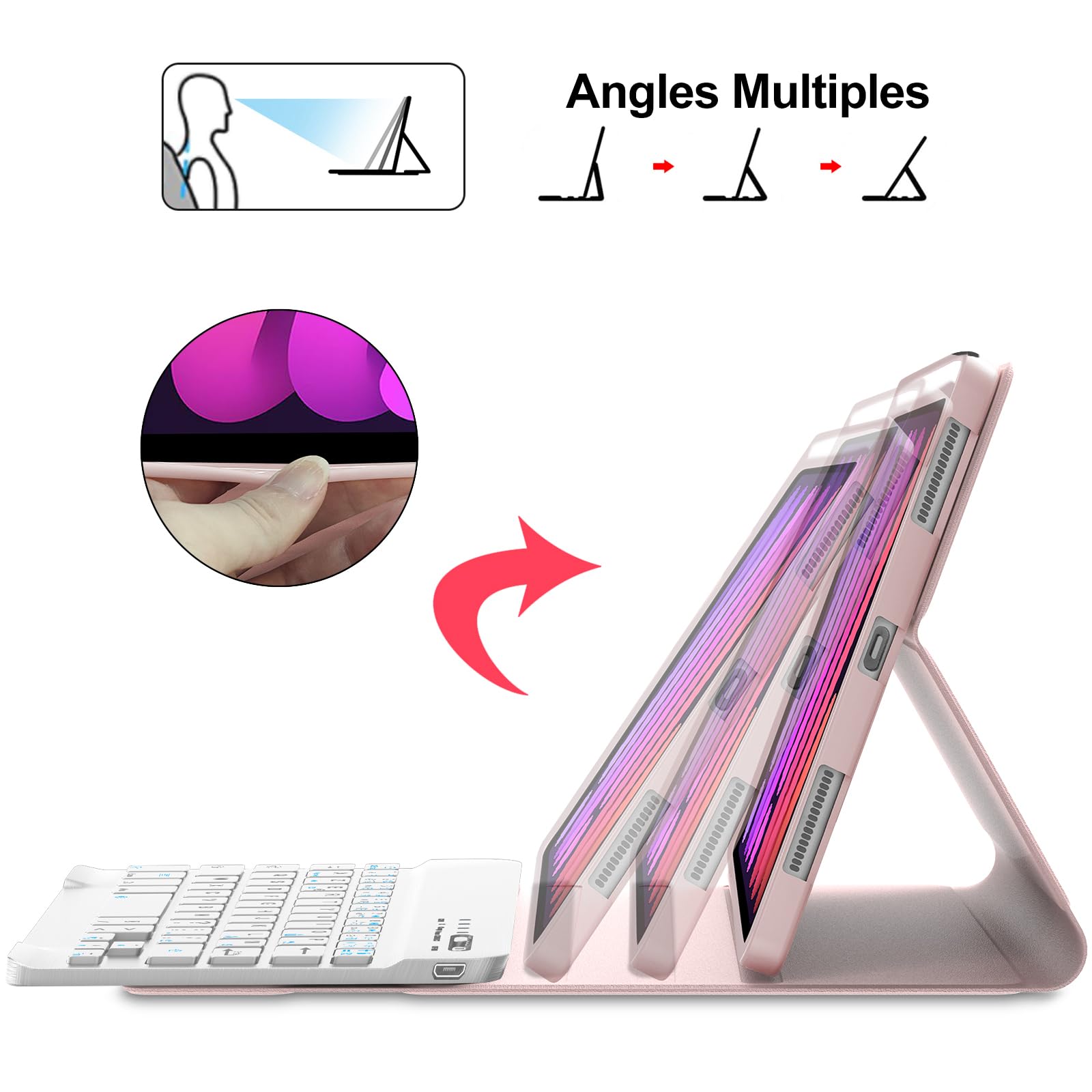 Funda Teclado para iPad Mini 7ª Gen(A17 Pro, 2024) & 6e Gen(2021) 8,3", AZERTY francés Funda Teclado Bluetooth Desmontable con Portalápices para iPad Mini 7/6ª Generación de 8,3 pulgadas, Rosa