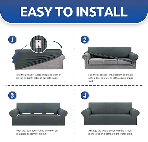 Miniatura 6 de KEKUOU - Funda elástica para sofá biplaza, fundas para sofá de 2 cojines (de 55 a 79pulgadas), protector de muebles con parte inferior elástica para