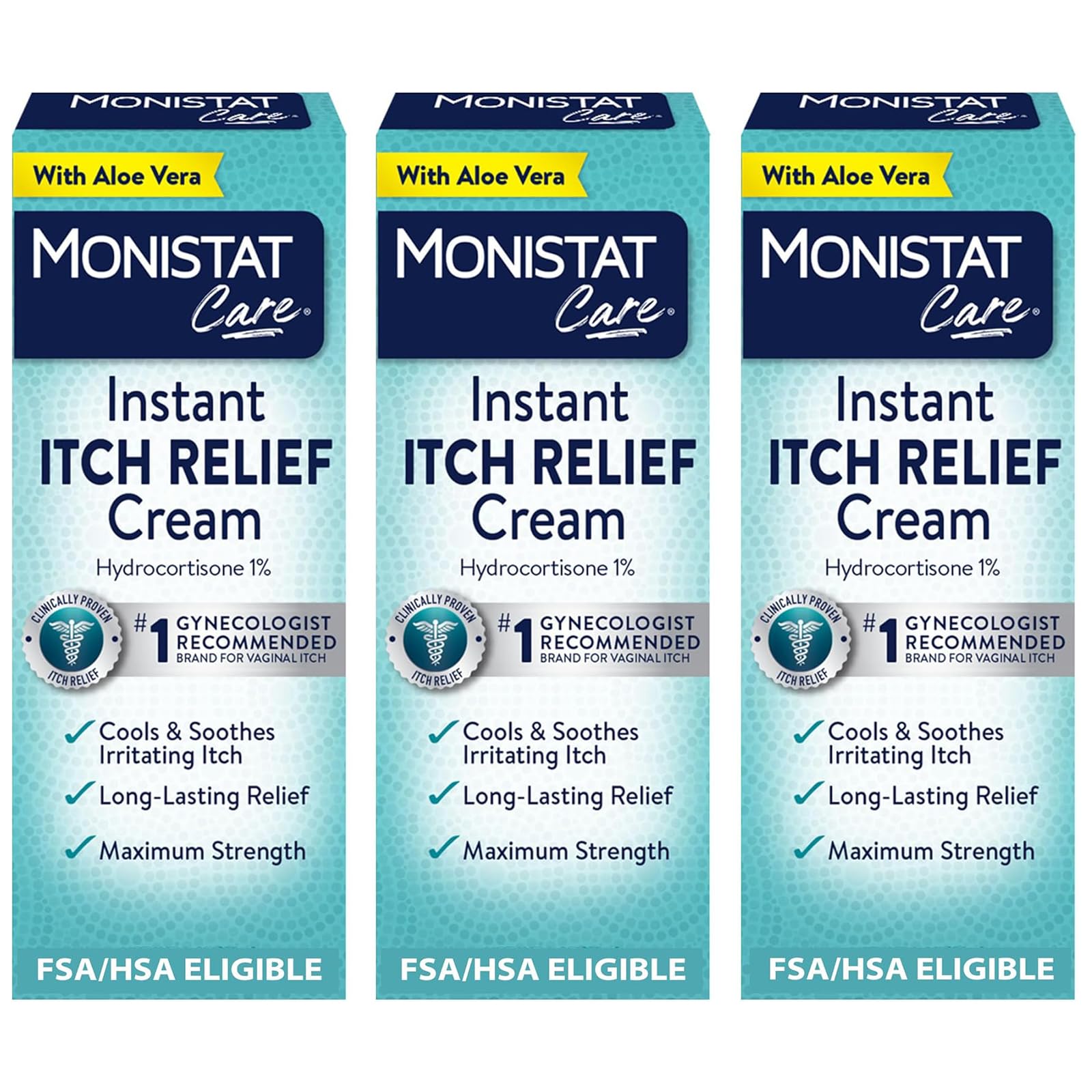 Monistat Instant Itch Relief Cream for Women, Fragrance-Free Formula with Aloe Vera Soothes and Cools Vaginal Itch, 1 Oz (Pack of 3)
