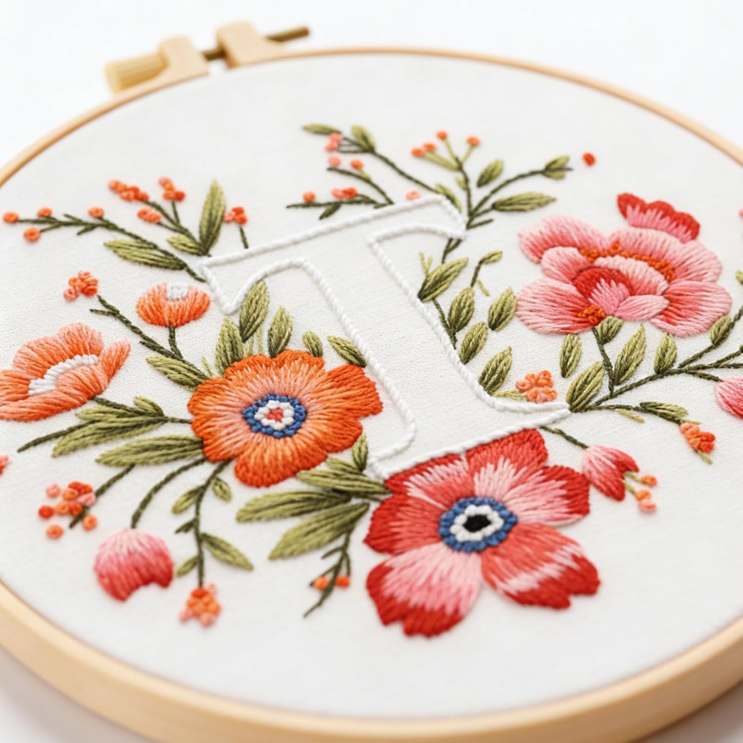 Zerzsy 7.87 '' Embroidery Kits Plant Flower Leaf English Letter Patterns for Beginners Adults, Easy to Learn Cross Stitch Kit for Home Office Decor image 3