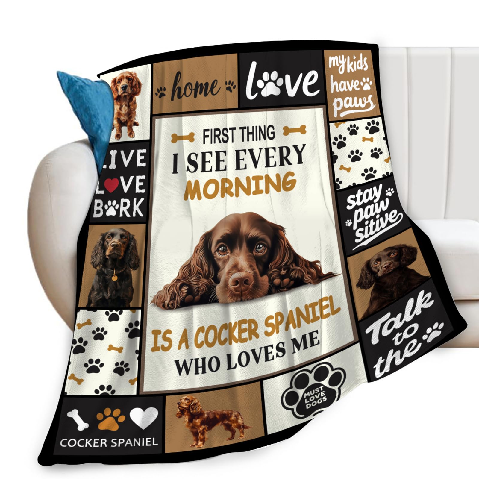 Lovira Cocker Spaniel Throw Blanket Dog Print Blankets Gifts for Couch Sofa Bed Stuff Decor Lightweight Soft Cozy Fleece Plush Warm Flannel Bedding for Lover Men Women 40"x50"